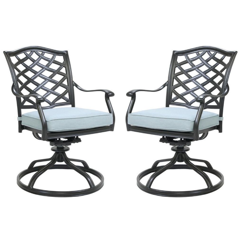 Wynn Outdoor Metal Dining Swivel Chair, Set of 2, Light Blue