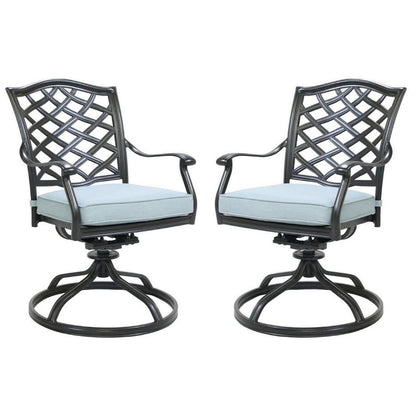 Wynn Outdoor Metal Dining Swivel Chair, Set of 2, Light Blue