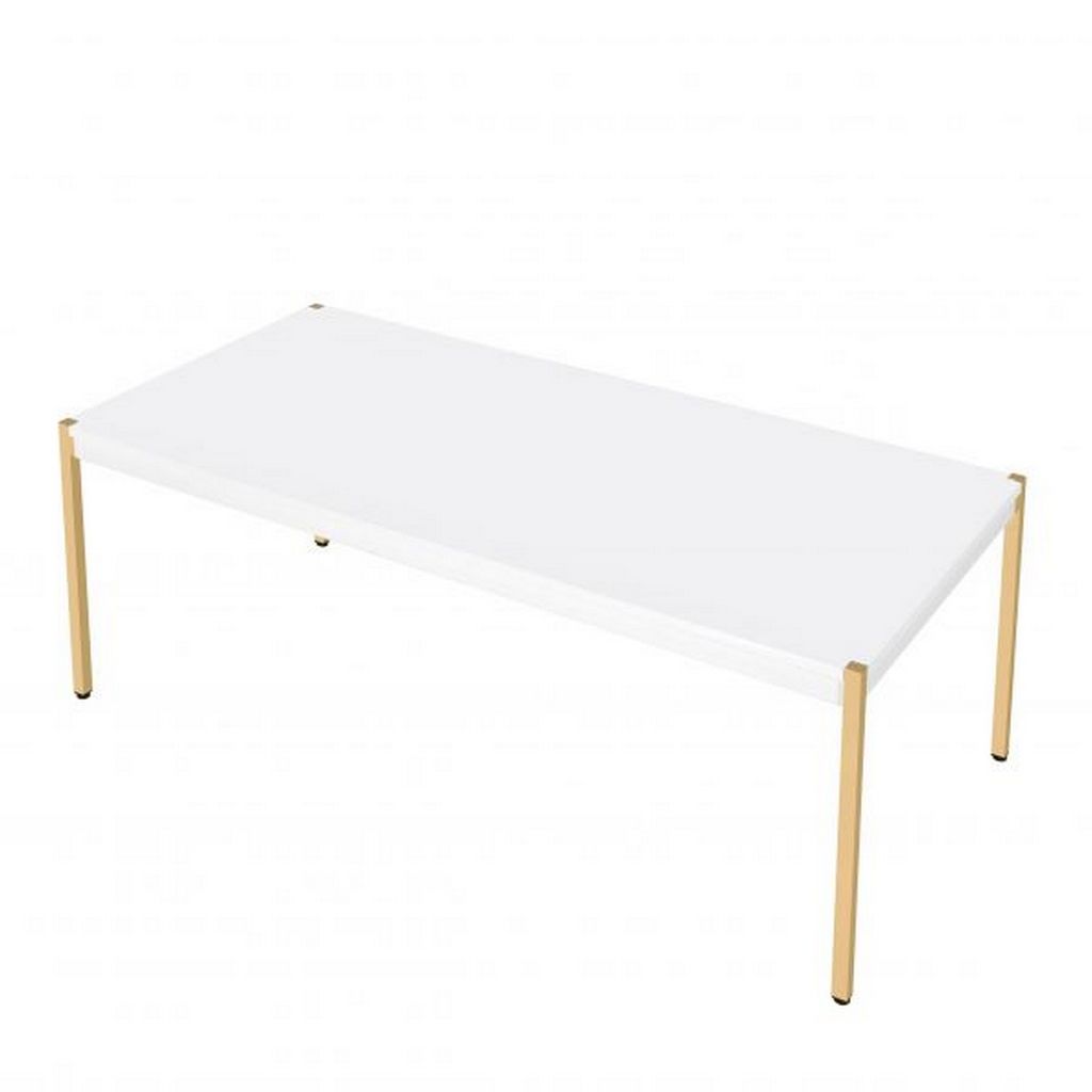 Coffee Table with Metal Tube Legs, White and Gold - View 4