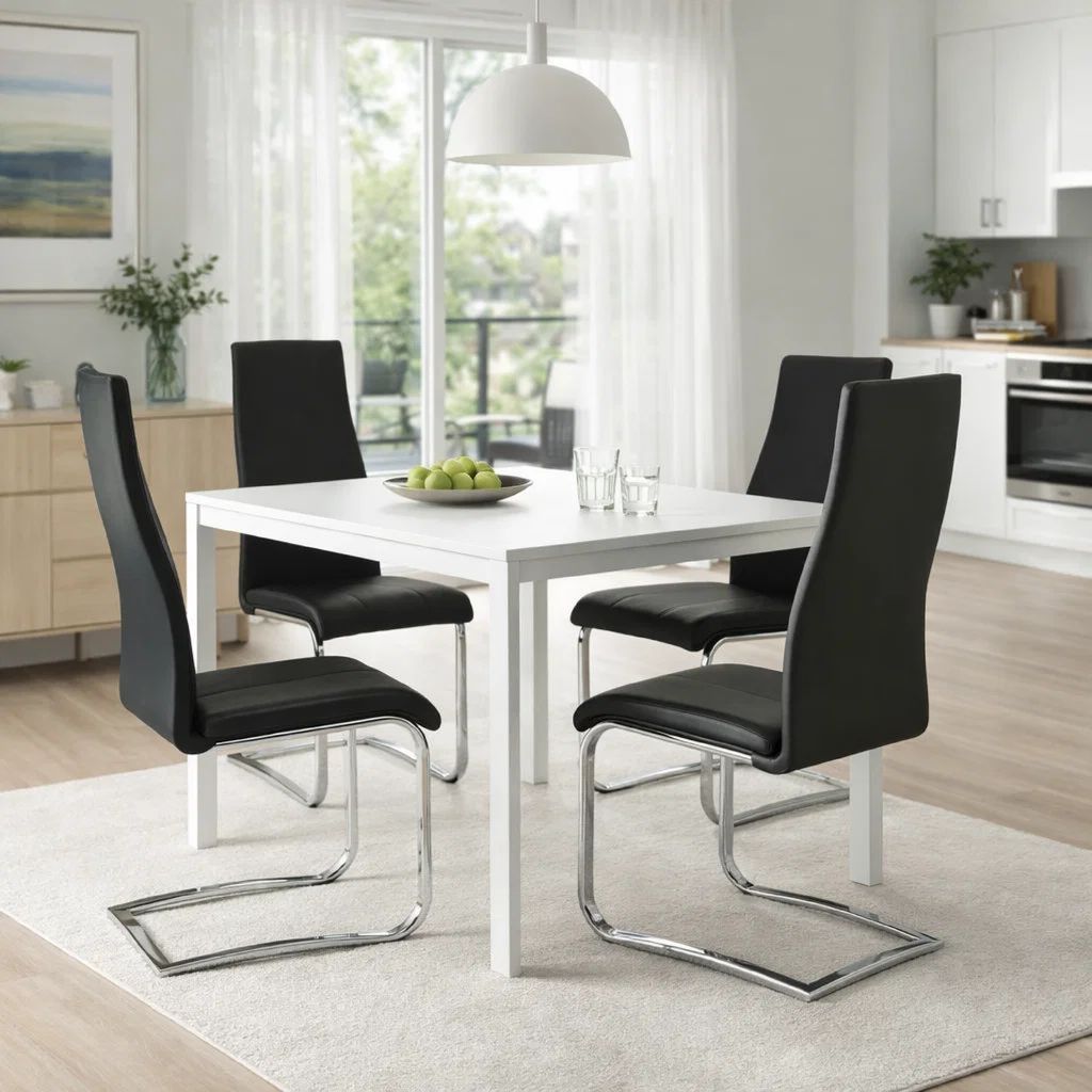 Black Faux Leather Dining Chair with Chrome Legs, Set of 4 - View 7