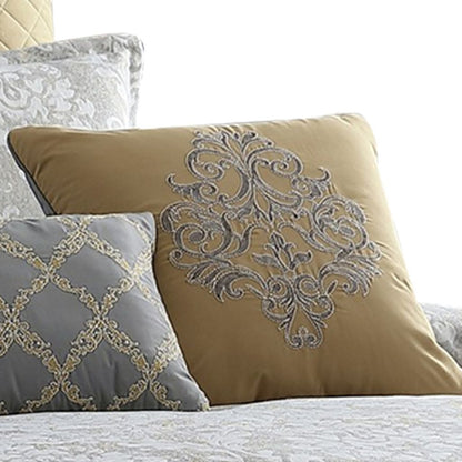 8 Piece Queen Polyester Comforter Set with Medallion Print, Gray and Gold - View 4