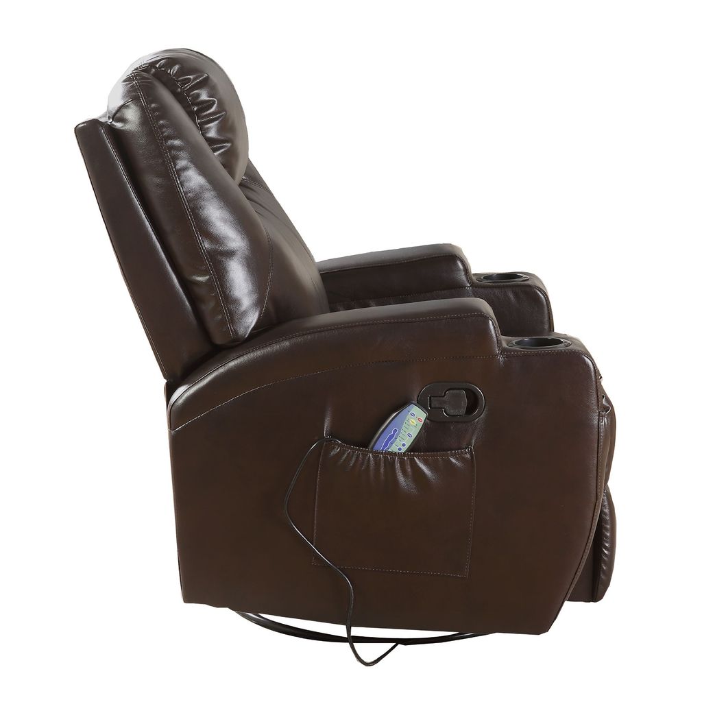 Contemporary Polyurethane Upholstered Metal Rocker Recliner with Swivel, Brown - View 3