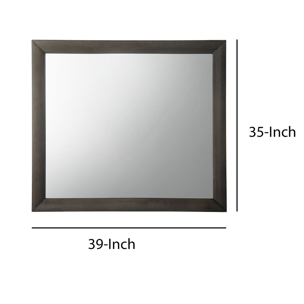 Transition Style Wooden Mirror with Rectangular Shape,Gray and Silver - View 6