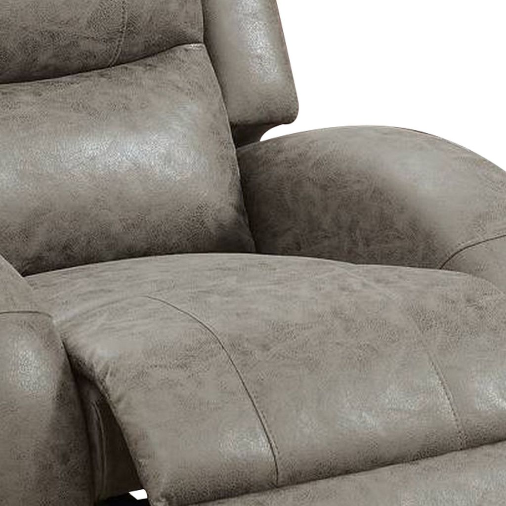 40 Inch Vegan Faux Leather Power Recliner with USB Port, Stone Gray - View 3
