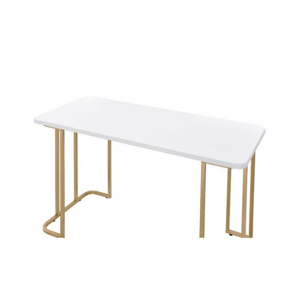 Writing Desk with Metal Curved Sled Base and Floor Protectors, White - View 5