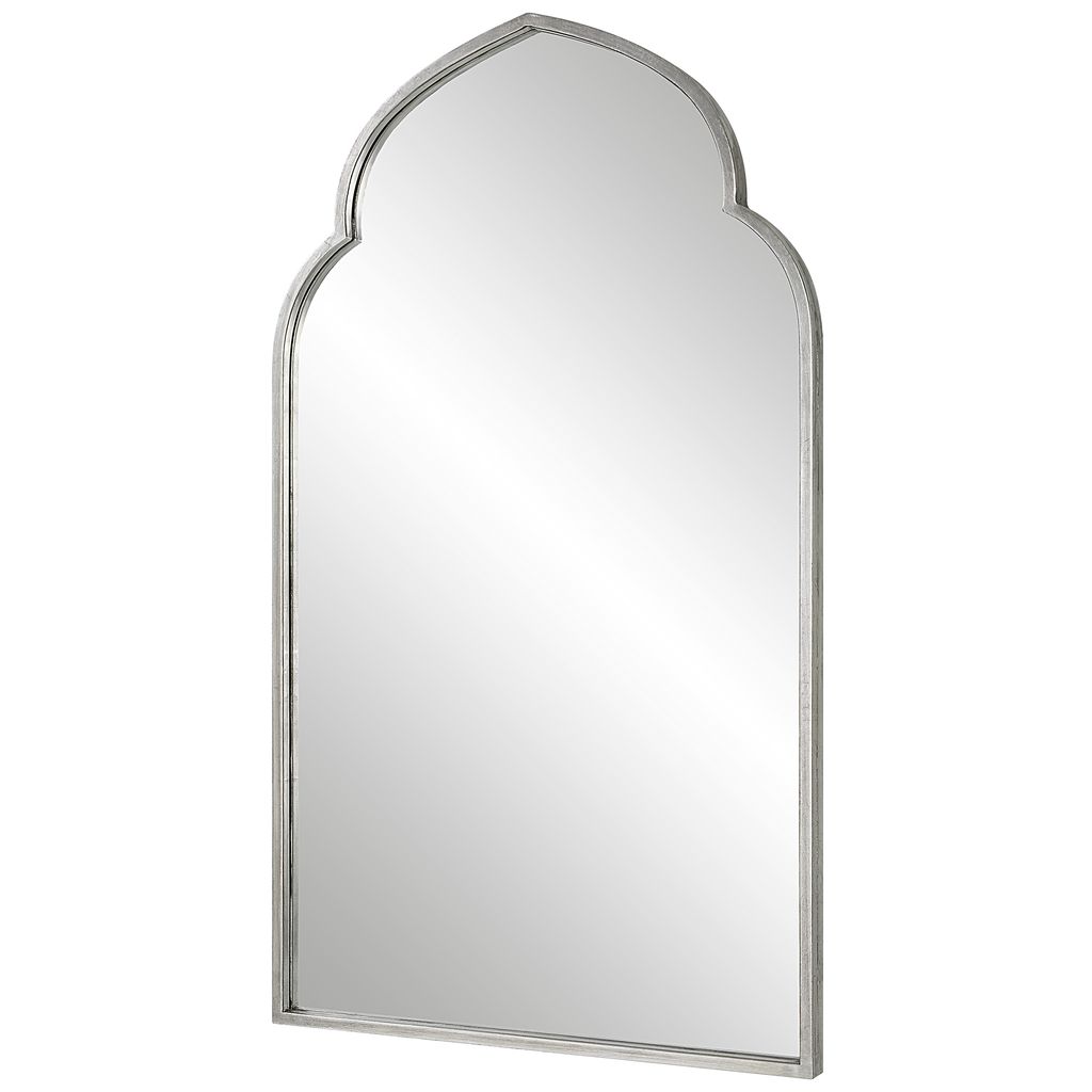 38 Inch Wood Wall Mirror, Moroccan Style, Antique Silver - View 3