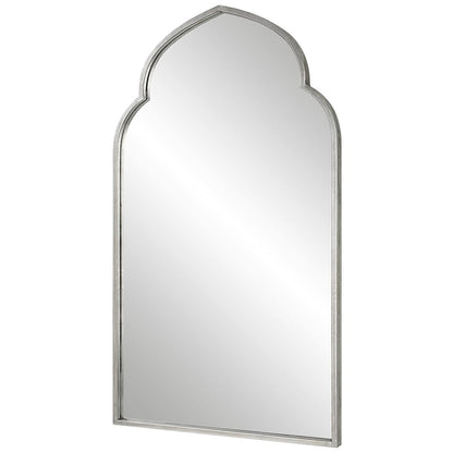 38 Inch Wood Wall Mirror, Moroccan Style, Antique Silver - View 3