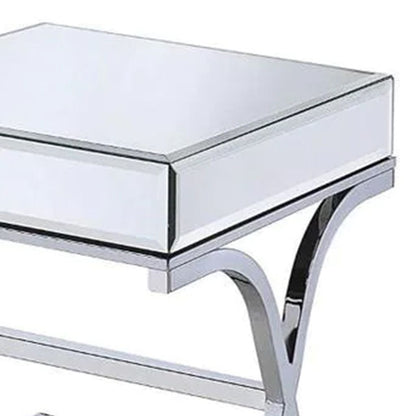 Contemporary Style Metal and Mirror Square End Table, Silver - View 3