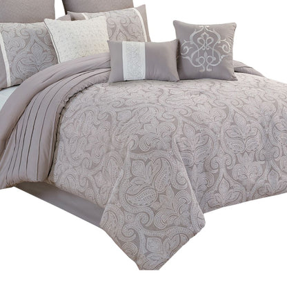 King Size 10 Piece Fabric Comforter Set with Medallion Prints, White - View 4