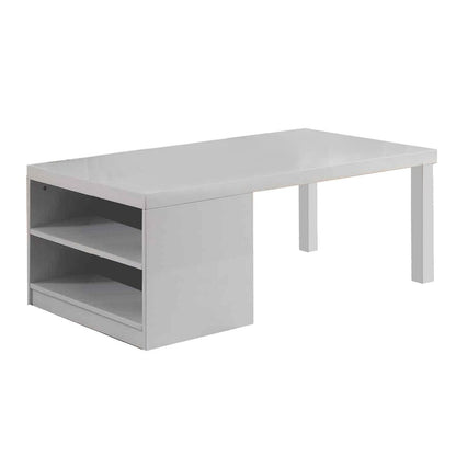 Wood and Metal Frame Coffee Table with Open Shelves, White and Chrome