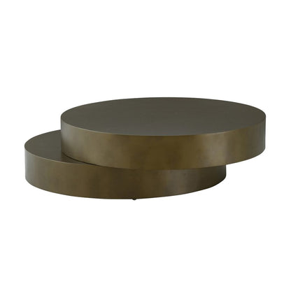 Contemporary Round Metal Coffee Table with Drum Base, Bronze