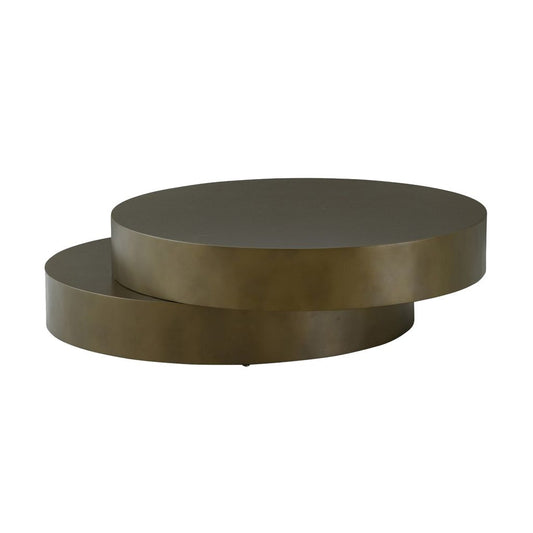 Contemporary Round Metal Coffee Table with Drum Base, Bronze