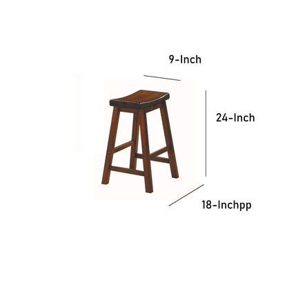 24" Counter Height Stool with Saddle Seat, Distressed Cherry Brown, Set Of 2 - View 5