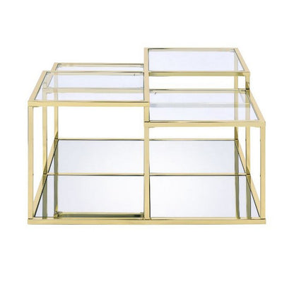 Coffee Table with Glass Top and Tubular Frame, Gold - View 3