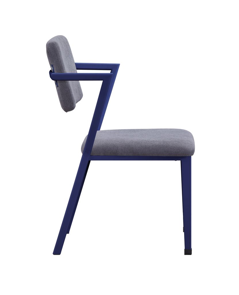 Fabric Upholstered Metal Base Chair with Flared Armrest, Blue and  Gray - View 3
