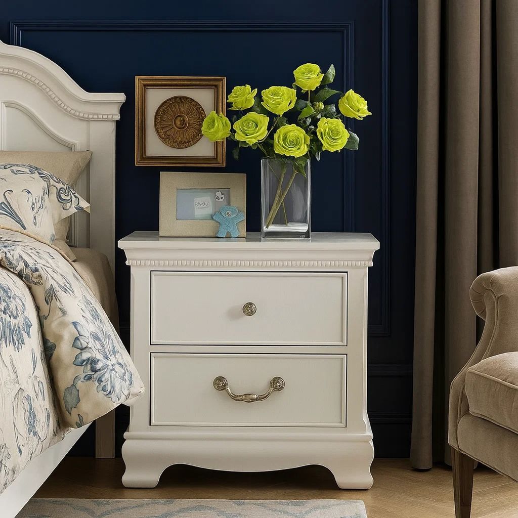 Wooden Night stand With 2 Drawers, White - View 7