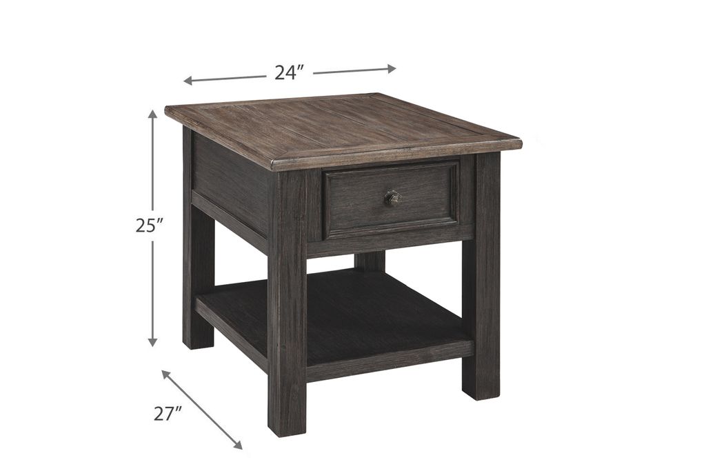 Wooden End Table with One Drawer and One Shelf, Brown and Black - View 5