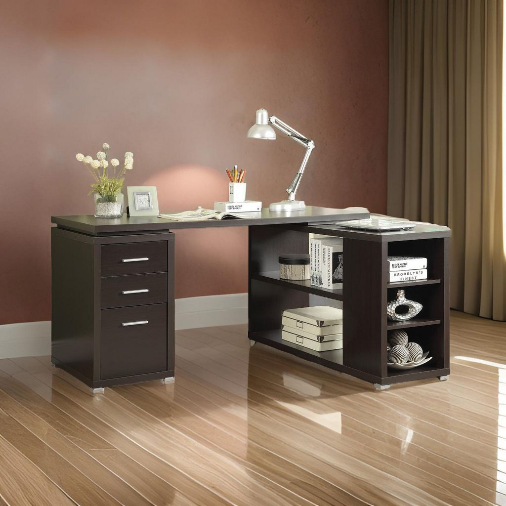 Contemporary Style Wooden Office Desk, Brown - View 7