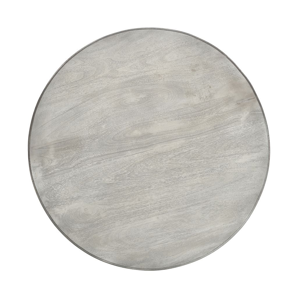 42 Inch Handcrafted Mango Wood Dining Table, Pedestal Base, Round Molded Top, Washed White, Gray - View 4
