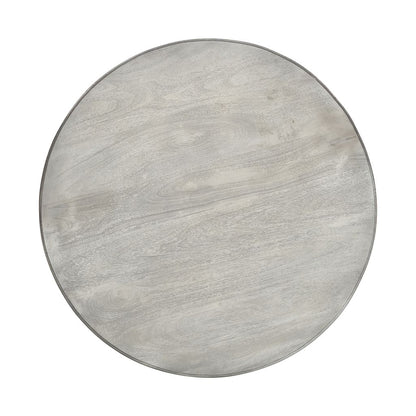 42 Inch Handcrafted Mango Wood Dining Table, Pedestal Base, Round Molded Top, Washed White, Gray - View 4
