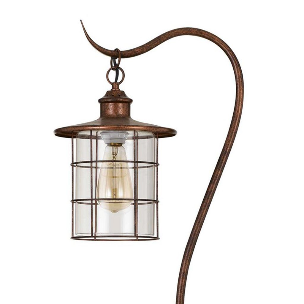 60 Inch Metal Downbridge Design Floor Lamp with Caged Shade, Rustic Bronze - View 4