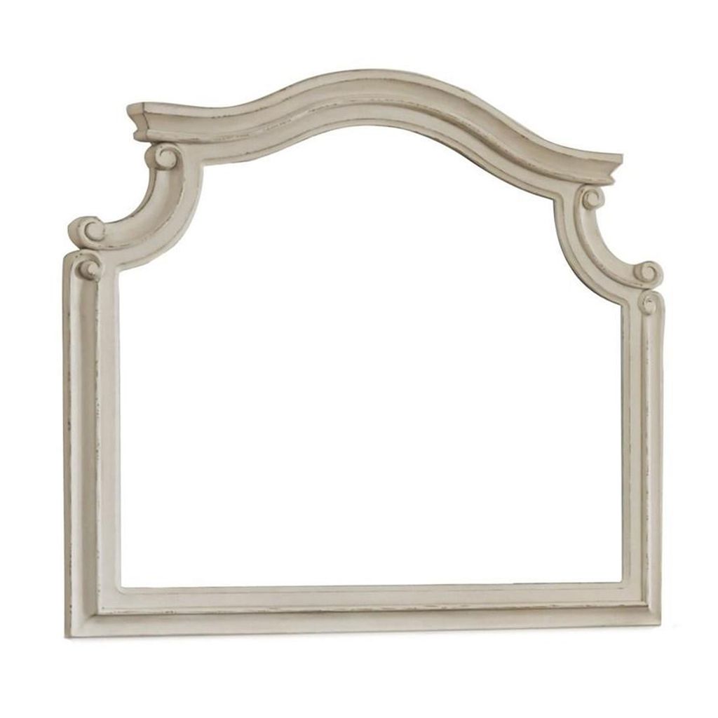 Scalloped Top Wood Encased Mirror with Molded Details, Antique White