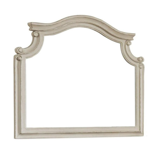 Scalloped Top Wood Encased Mirror with Molded Details, Antique White