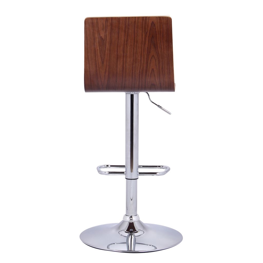 Wooden Support Faux Leather Barstool with Pedestal Base, Cream and Chrome - View 4