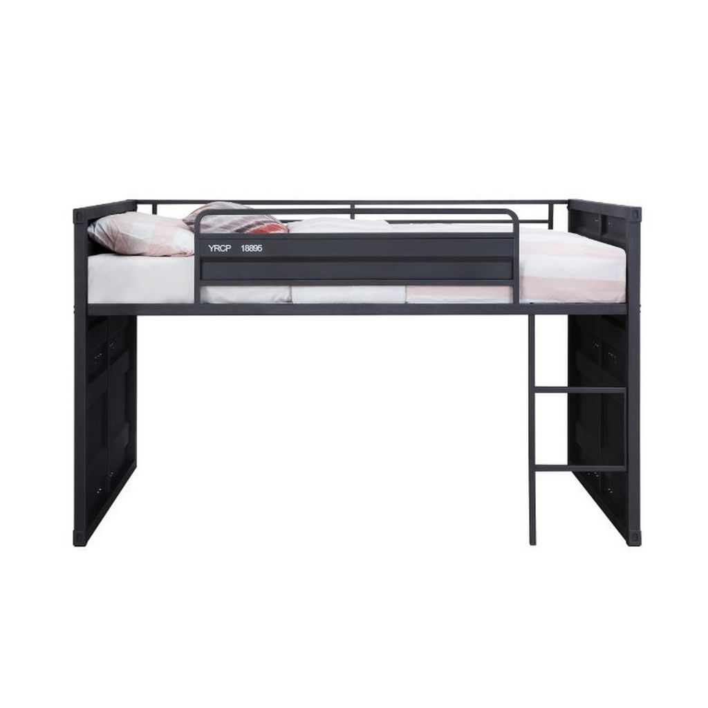 Twin Loft Bed with Metal Frame and Slide, Gray - View 3