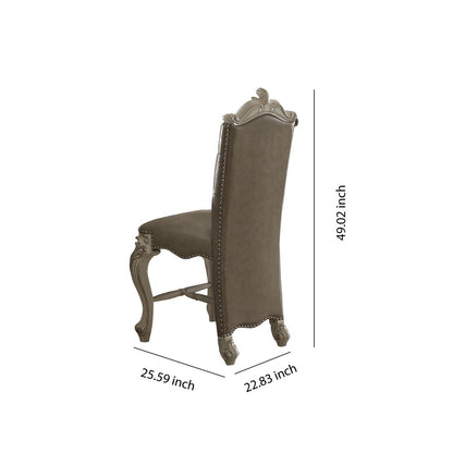 Faux Leather Upholstered Wooden Counter Height Chair with Nail head Trim, Gray and White, Set of Two - View 6