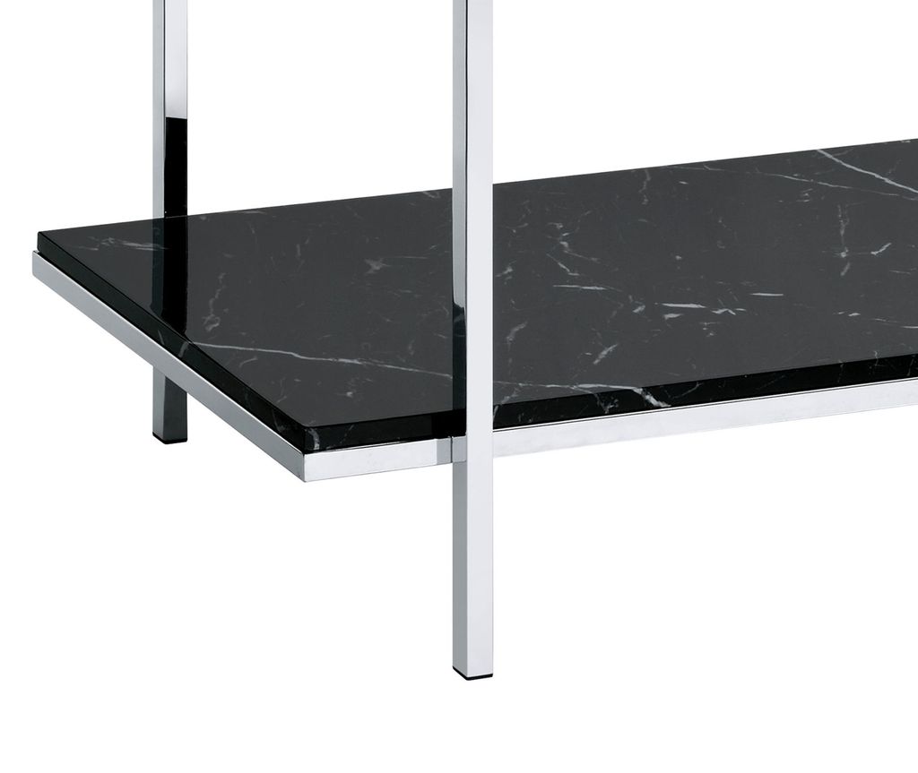Console Table with Mirror Top and Faux Marble Open Bottom Shelf, Silver - View 5