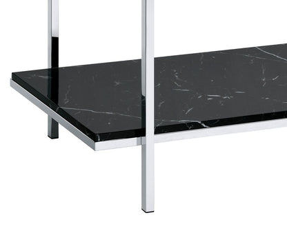 Console Table with Mirror Top and Faux Marble Open Bottom Shelf, Silver - View 5