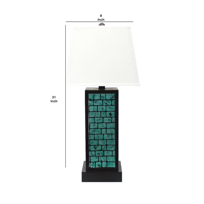 Rectangular Metal Frame Table Lamp Set of 2 with Brick Pattern, White and Blue - View 5
