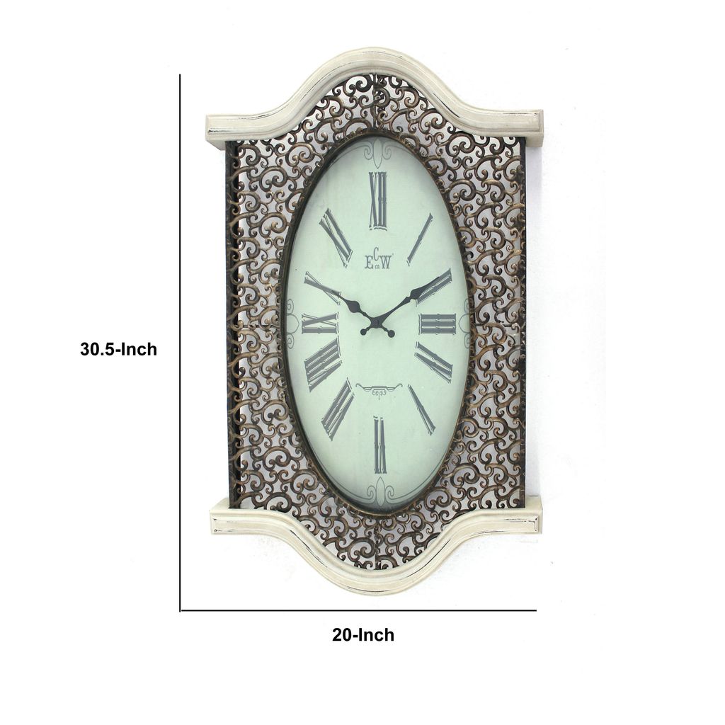 Wall Clock Set of 2 with Scalloped Wooden Top and Bottom, White - View 5