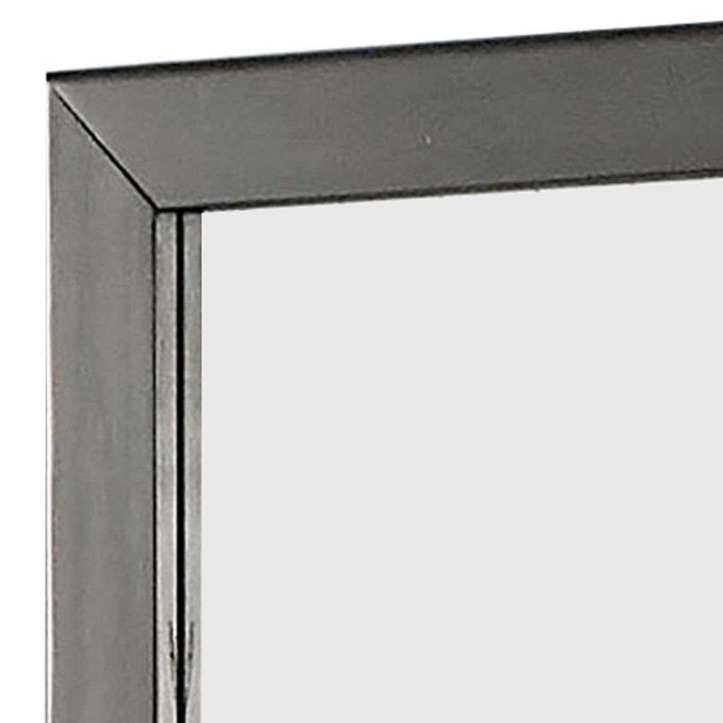 32 Inch Transitional Style Wooden Frame Mirror, Gray - View 4