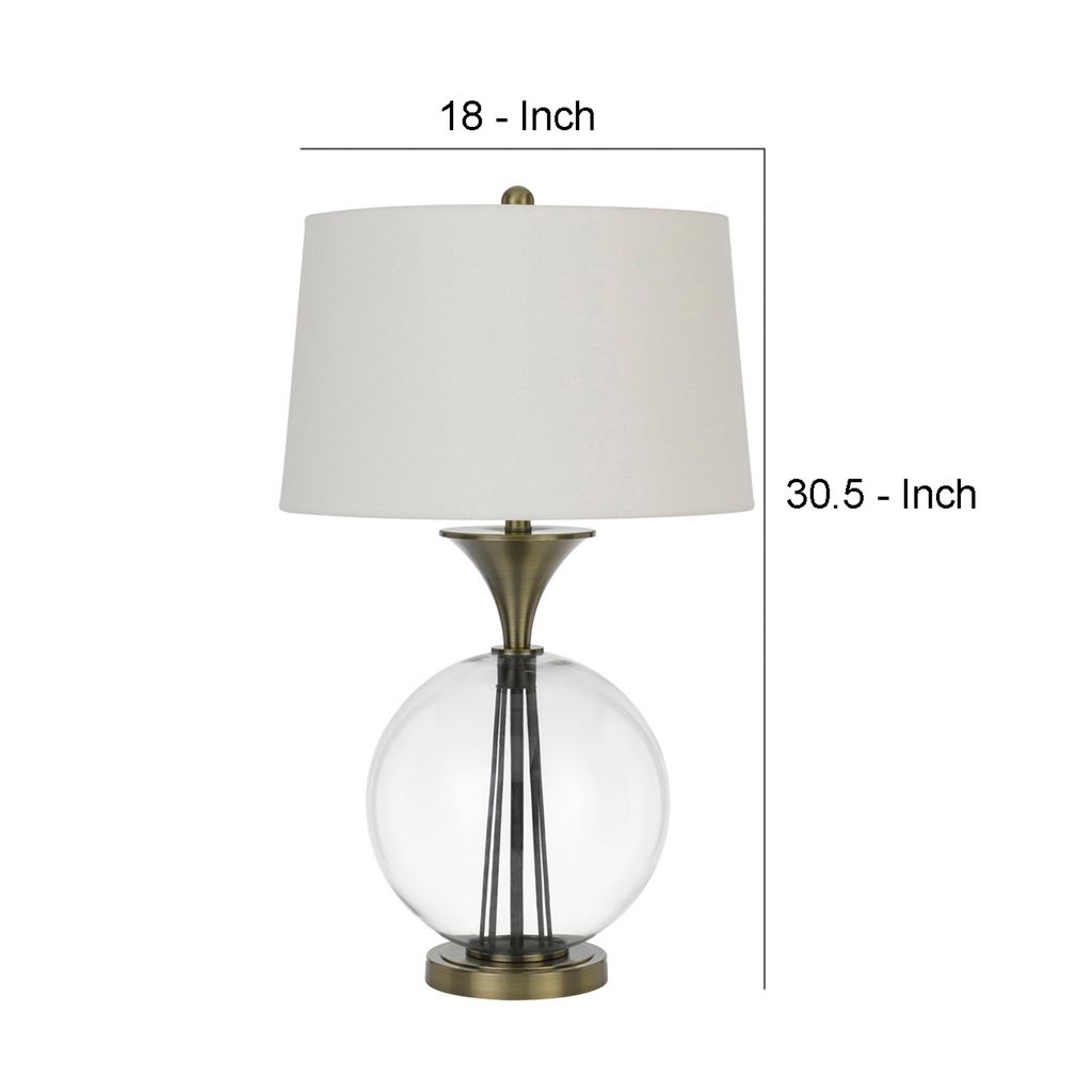 46 Inch Metal And Glass Globe Table Lamp, Dimmer, Brass Finish - View 6
