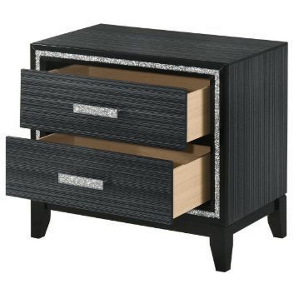 Nightstand with 2 Drawers and Shimmery Details, Black - View 4