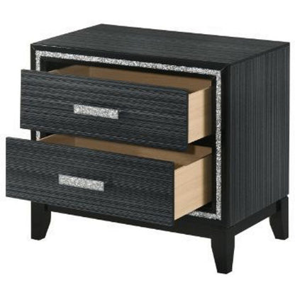 Nightstand with 2 Drawers and Shimmery Details, Black - View 4
