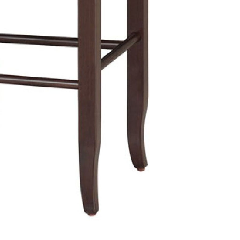 Rush Woven Wooden Frame Barstool with Saber Legs, Beige and Dark Brown - View 3
