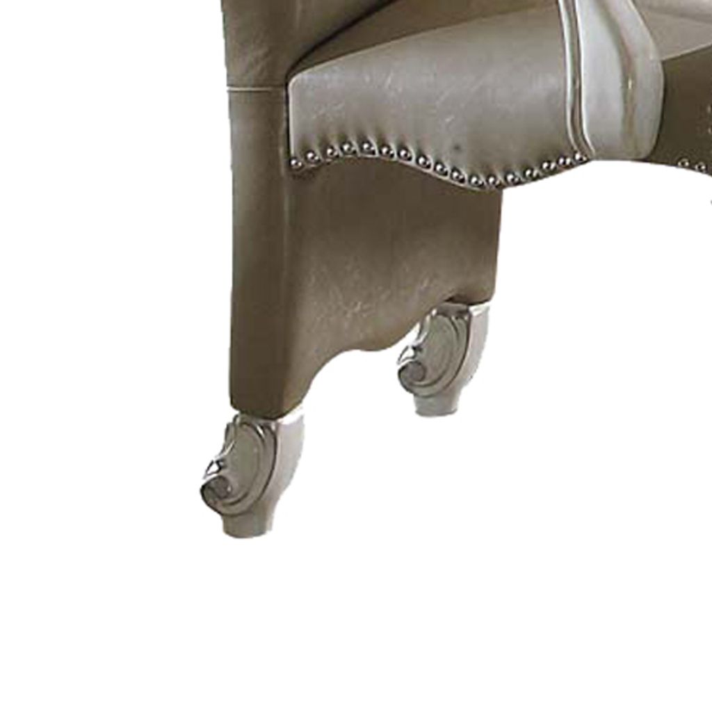 Faux Leather Upholstered Wooden Arm Chairs, Set of Two, White and Gray - View 3