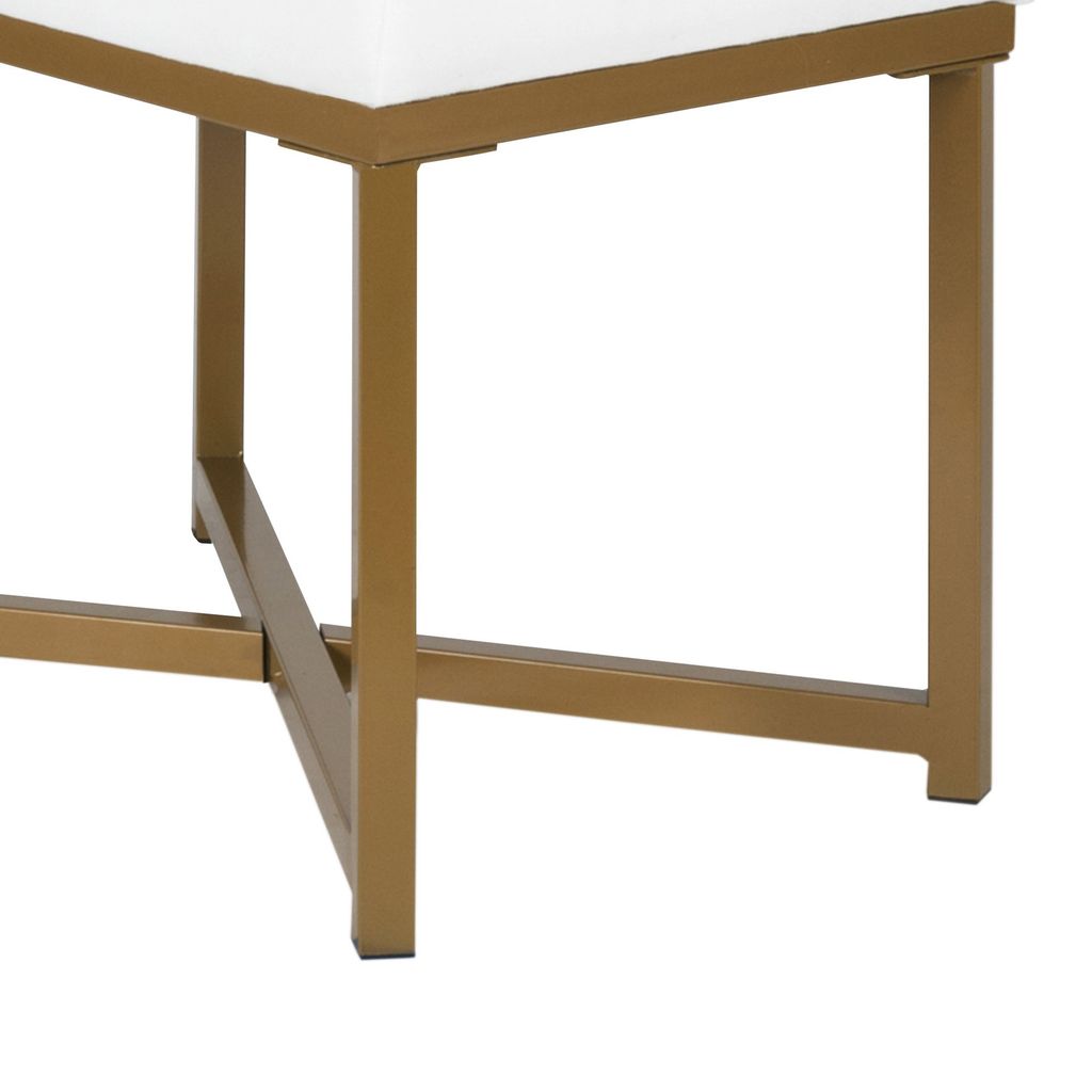 Metal Framed Bench with Button Tufted Velvet Upholstered Seat, White and Gold - View 4