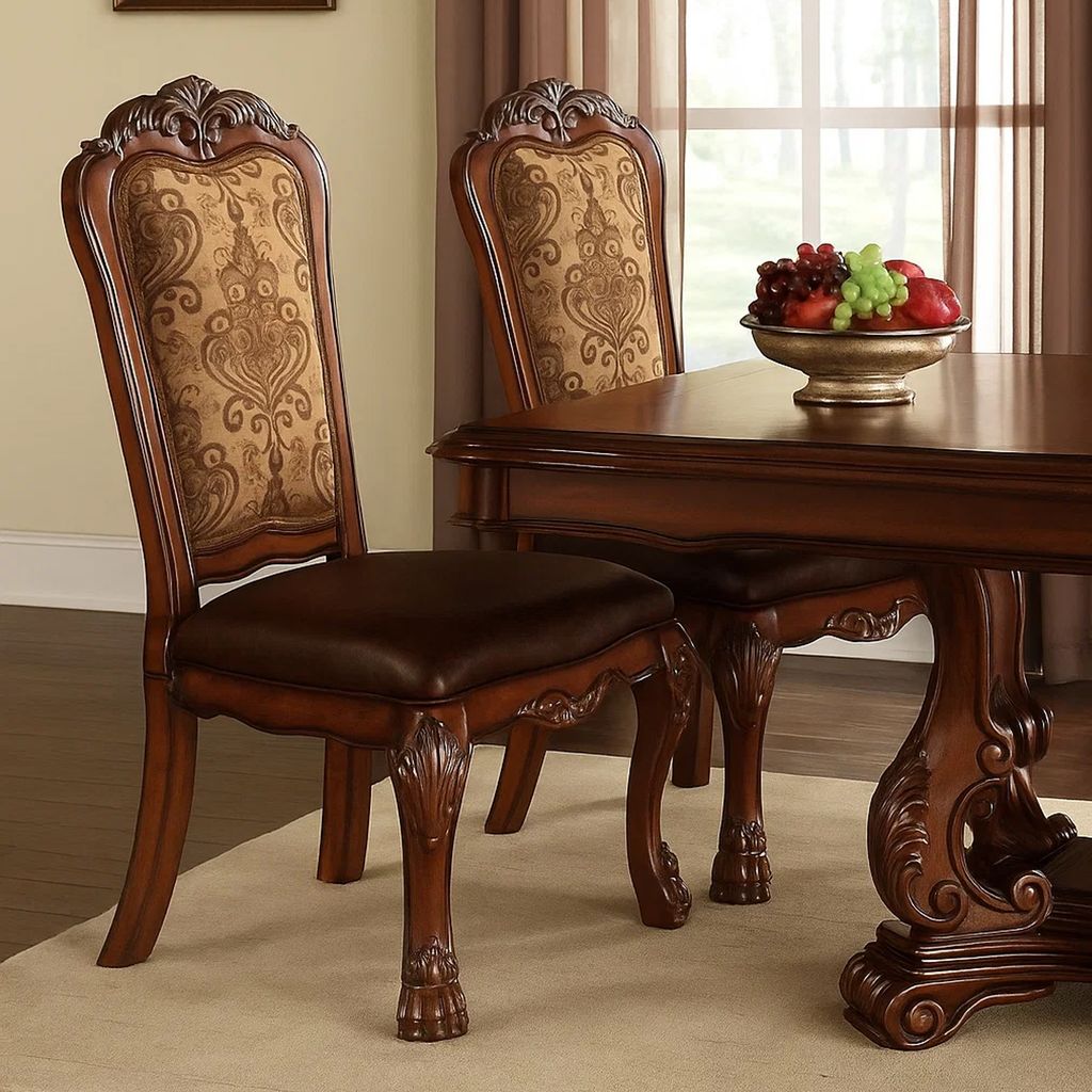 Dining Side Chair, Claw Legs and Leatherette Seat, Brown, Set of 2 - View 7