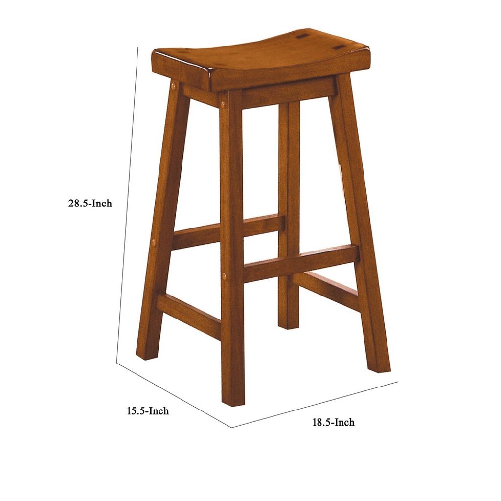Wooden 29" Counter Height Stool with Saddle Seat, Oak Brown, Set Of 2 - View 6
