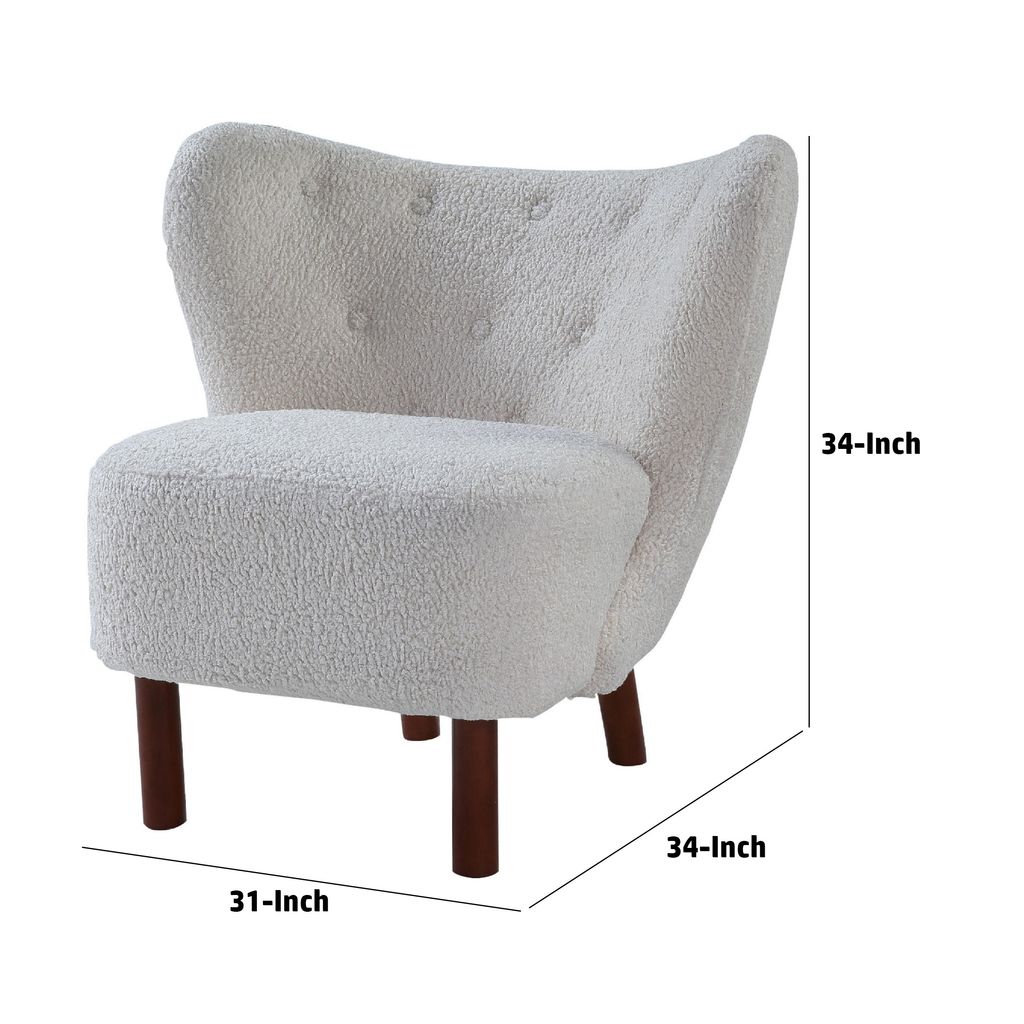 34 Inch Modern Tufted Wingback Accent Chair, Teddy Sherpa Fabric, White - View 6