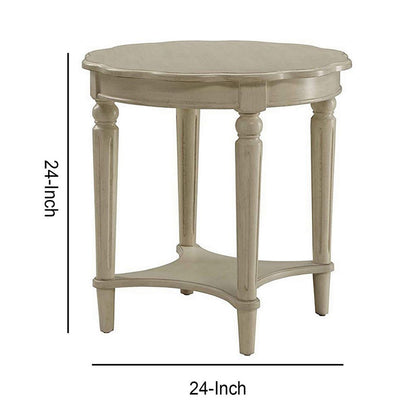 Fordon Round End Table, Scalloped Top, Antique White - View 6
