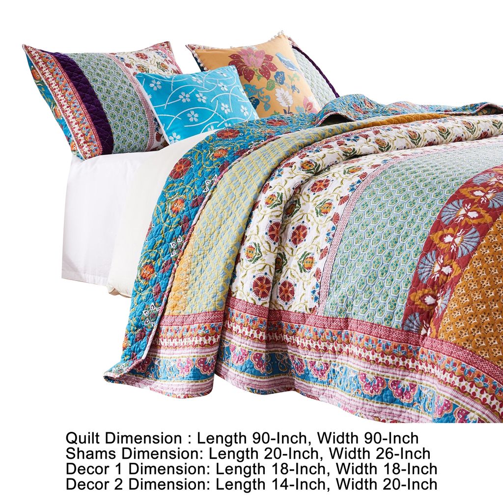 Sama 5 Piece Reversible Full Quilt Set, Floral Print Patterns, Multicolor - View 5