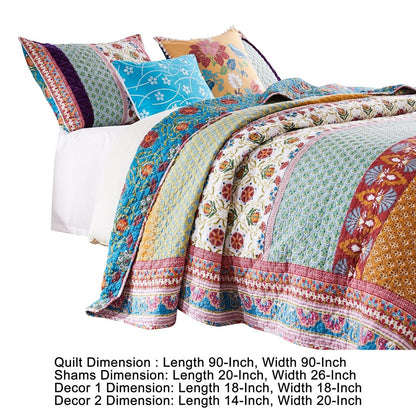 Sama 5 Piece Reversible Full Quilt Set, Floral Print Patterns, Multicolor - View 5