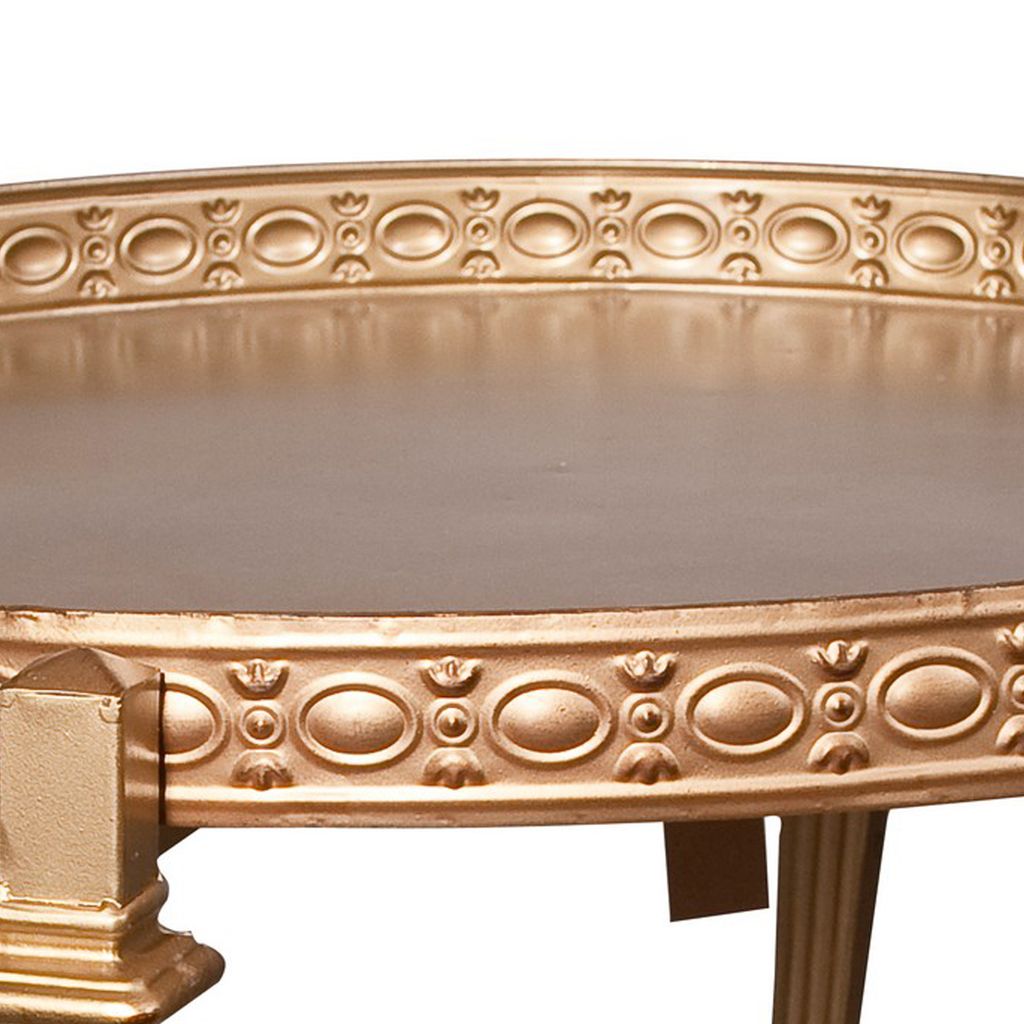 32 Inch Metal Cocktail Table, Circular Pattern Edged Round Top, Copper - View 4