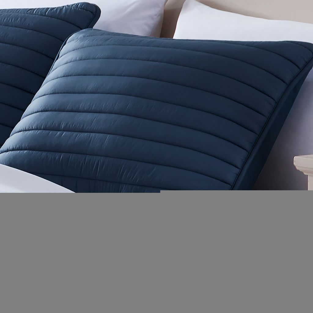 Cabe 3 Piece Queen Comforter Set, Polyester Puffer Channel Quilt, Navy Blue - View 2