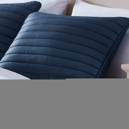 Cabe 3 Piece Queen Comforter Set, Polyester Puffer Channel Quilt, Navy Blue - View 2